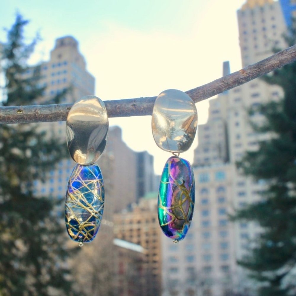 Natural Abalone Shell With Gold Web Teardrop Drop - image 4